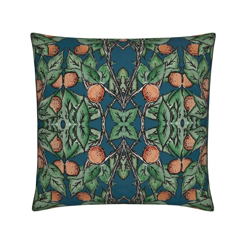 Orange Tree Square Cushion - Blue