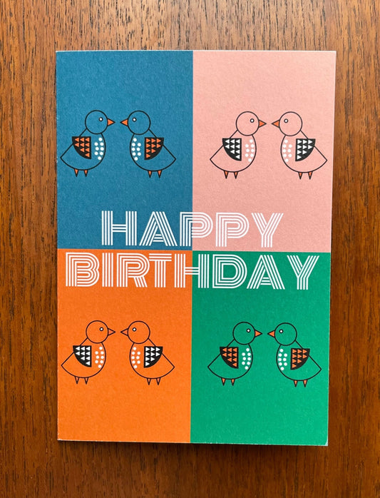 Quartet Of Pigeons Birthday Card